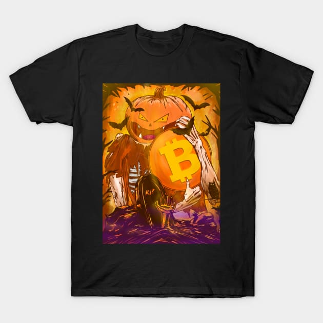 pumpkin king with bitcoin T-Shirt by pleasuretshirt